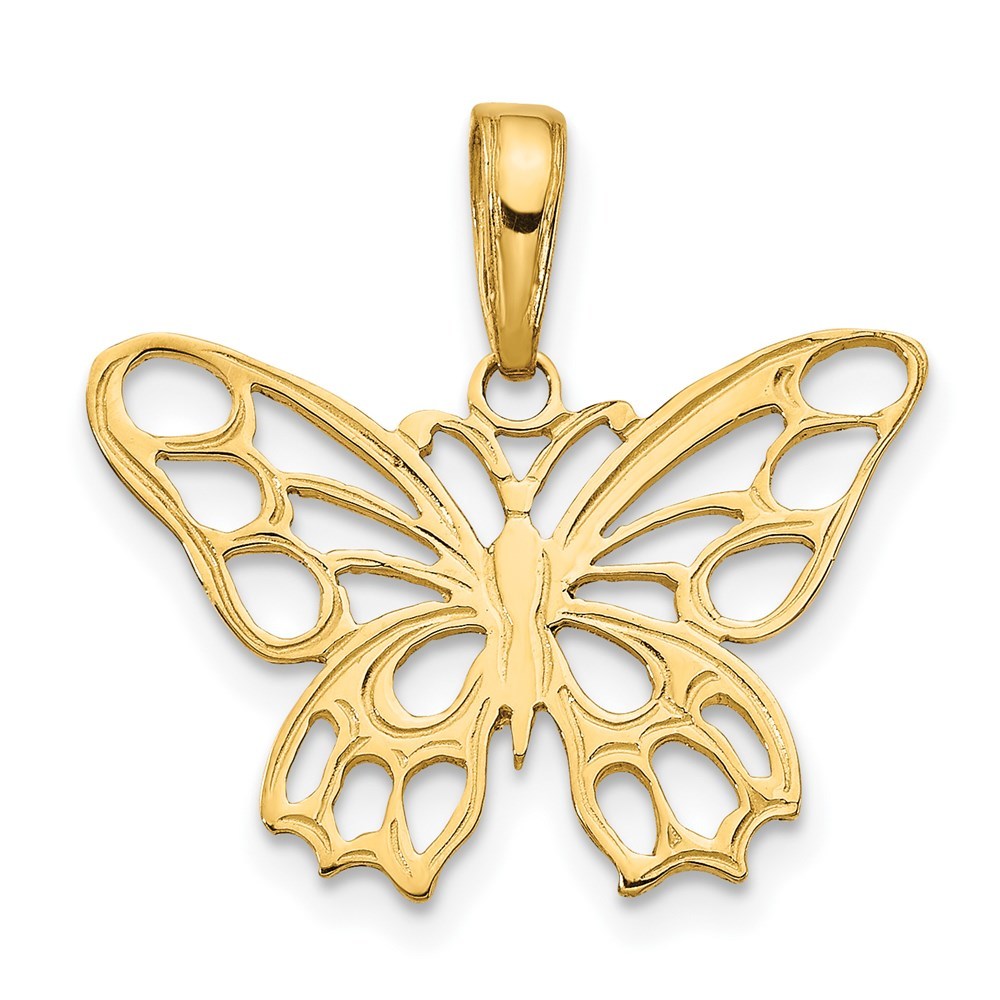14k Yellow Genuine Gold Butterfly Cut-out Necklace Charm Pendant